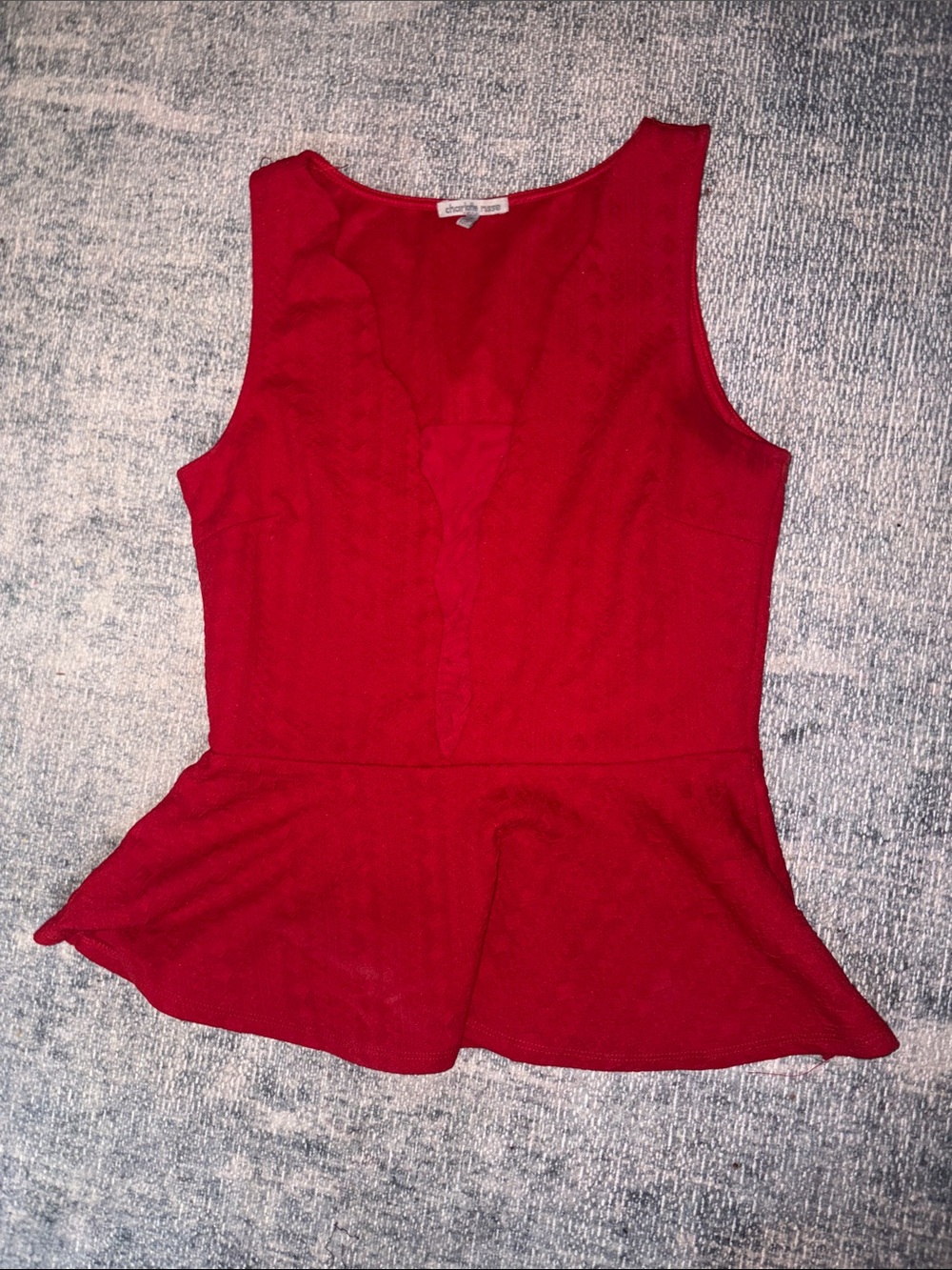 Charlotte Russe Red Textured V-Neck Peplum Top